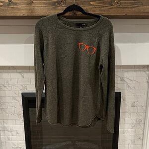 A.m Olive army Green Cashmere Sweater with Orange Glasses